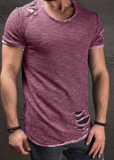 Europe And The United States Short-sleeved T-shirt With Holes 5 Colors 7 Yards